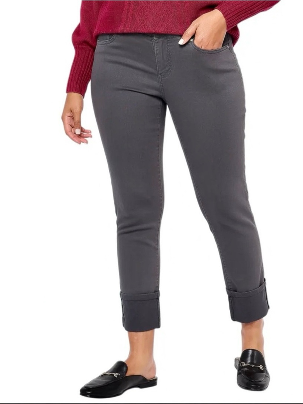 New Belle by Kim Gravel Tripleluxe Denim Mega Cuff Gray Crop Jeans size 18 Tall